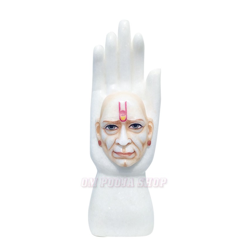 Swami Samarth Face in Hand in White Marble