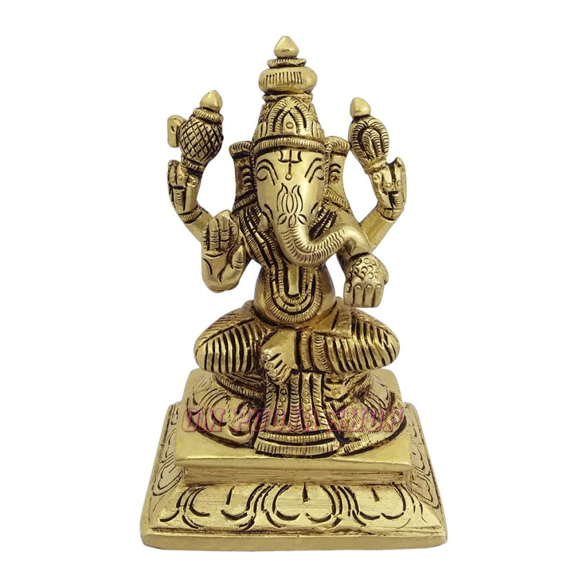 Lord Ganesha Golden Brass Statue - 4.5 inch