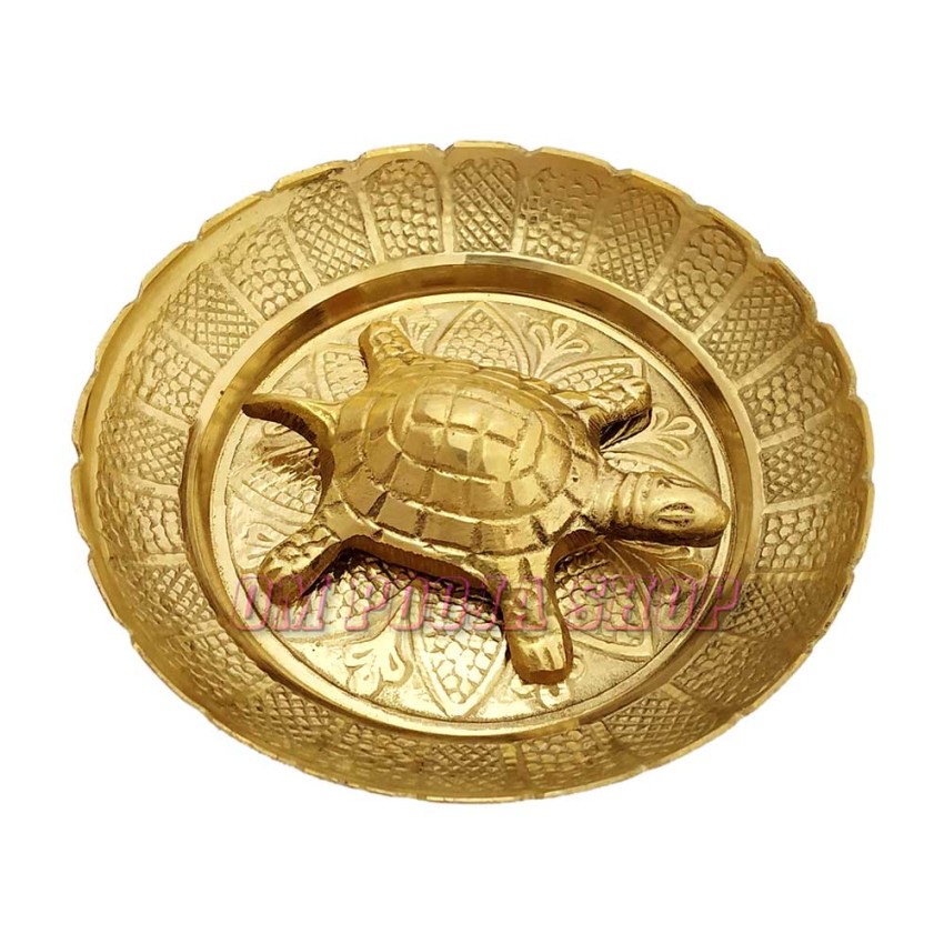 Brass Tortoise with Plate for Good Luck Feng Shui
