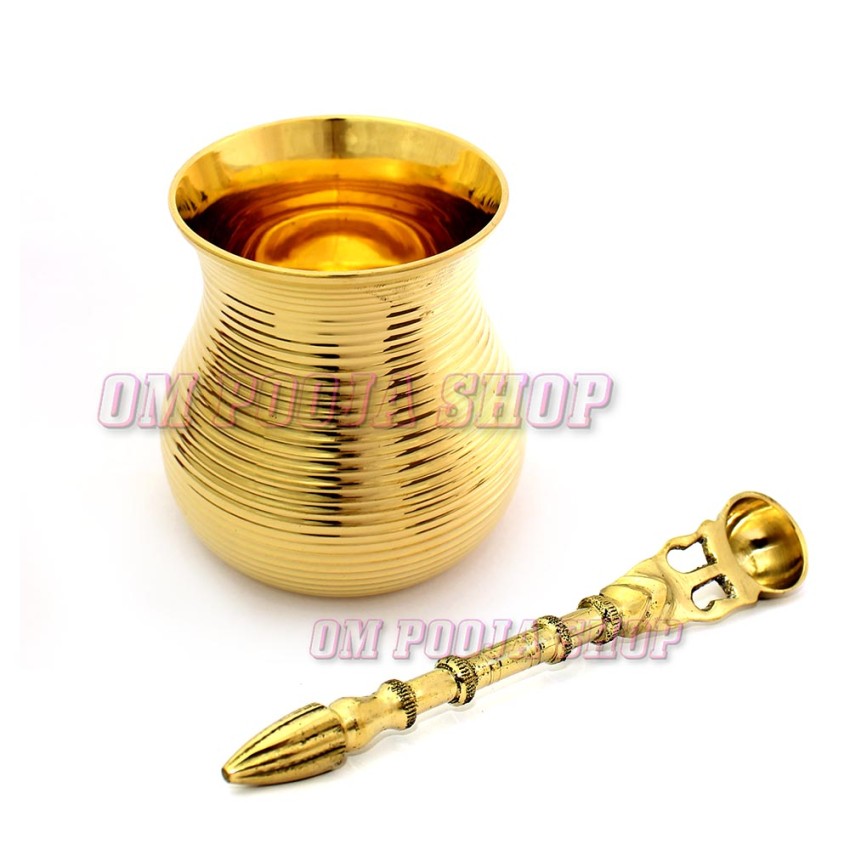 Holy Panchapatra with Spoon (Palli) set in Brass