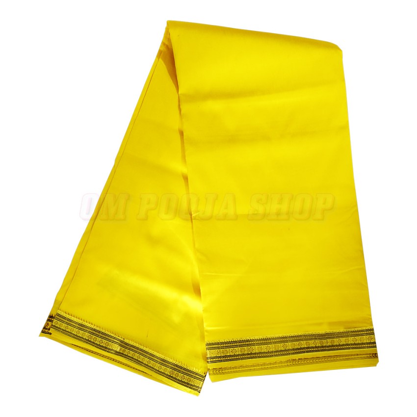 Yellow Color Dhoti With Angavastram in Silk with Golden Border