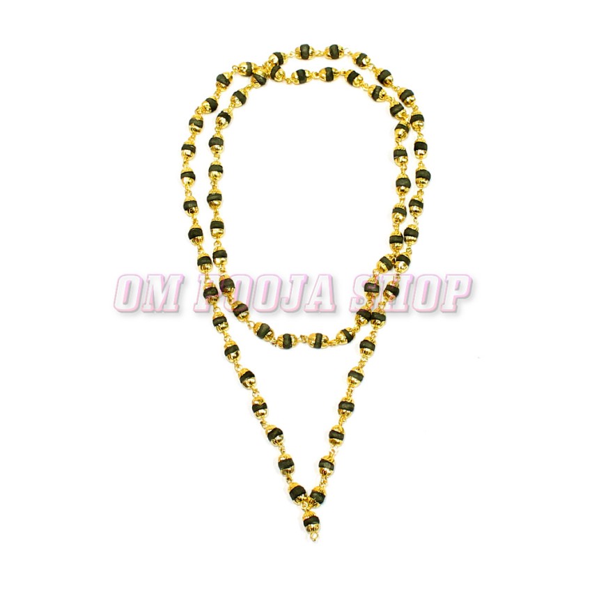Black Tulsi Beads Mala in Brass Capping