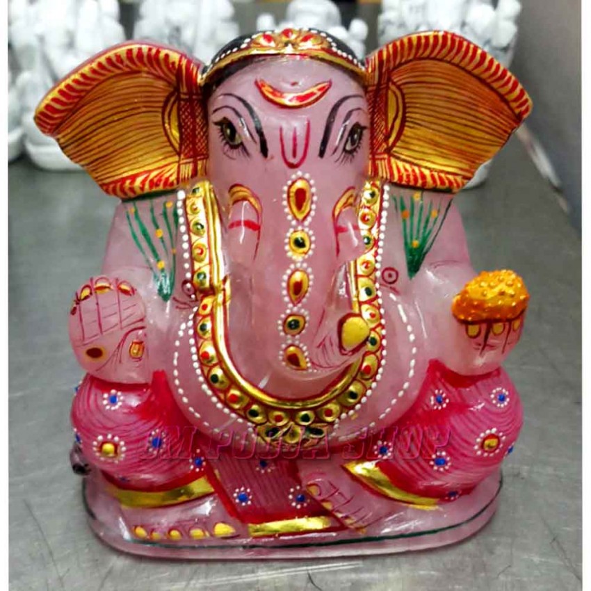 Ganesh Idol with Big Ear in Rose Quartz