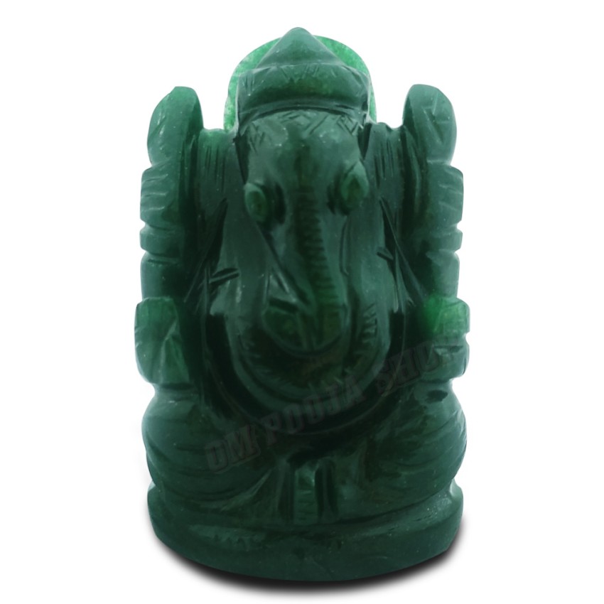 Green Jade Stone Ganesha Murti (J-shape Trunk) - 180 Grams