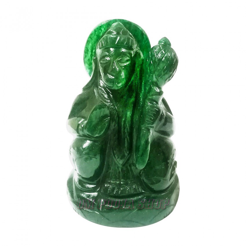 Hanuman ji Murti in Green Jade Gemstone