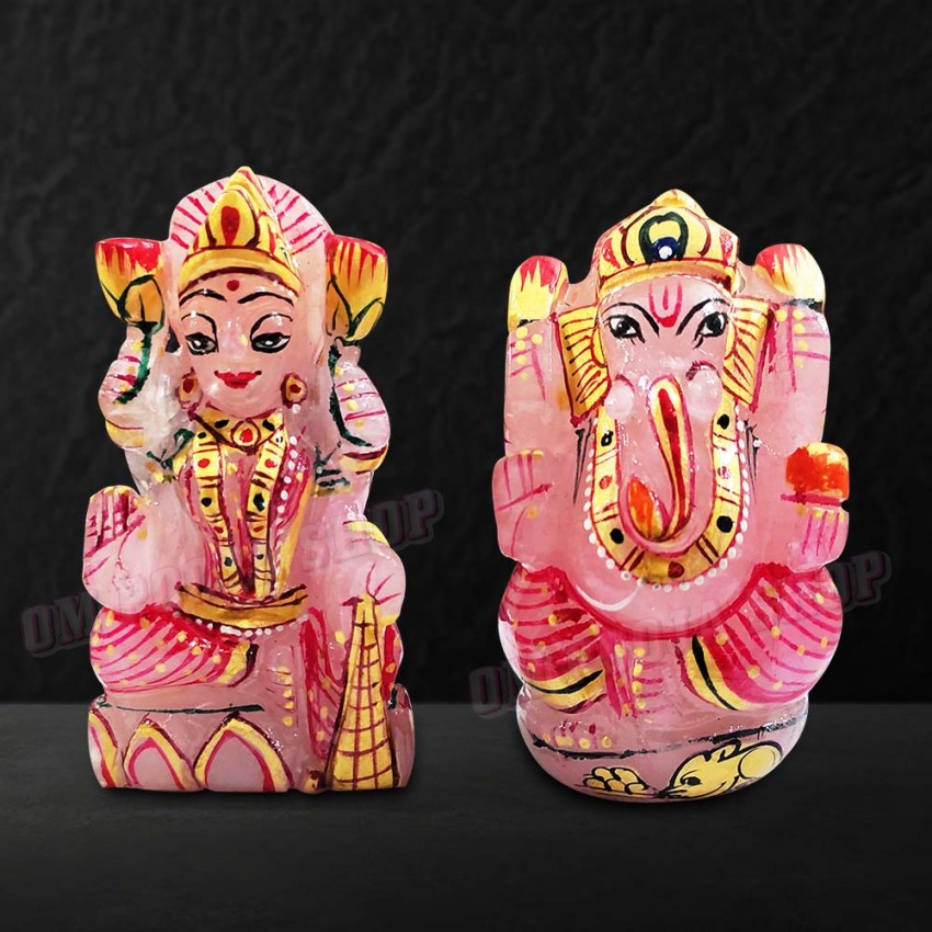 Lakshmi Ganesha Murti in Rose Quartz Gemstone
