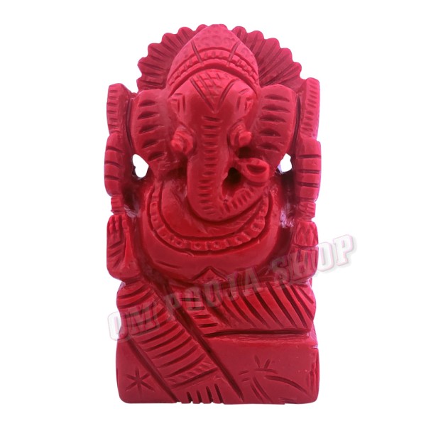 Red Coral Lal Moonga Ganesha Idol - 3.5 Inch - 165 Gms