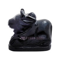 Nandi Bull Statue in Black Agate Stone - Size: 1.5 x 1.7 x 0.6 inch