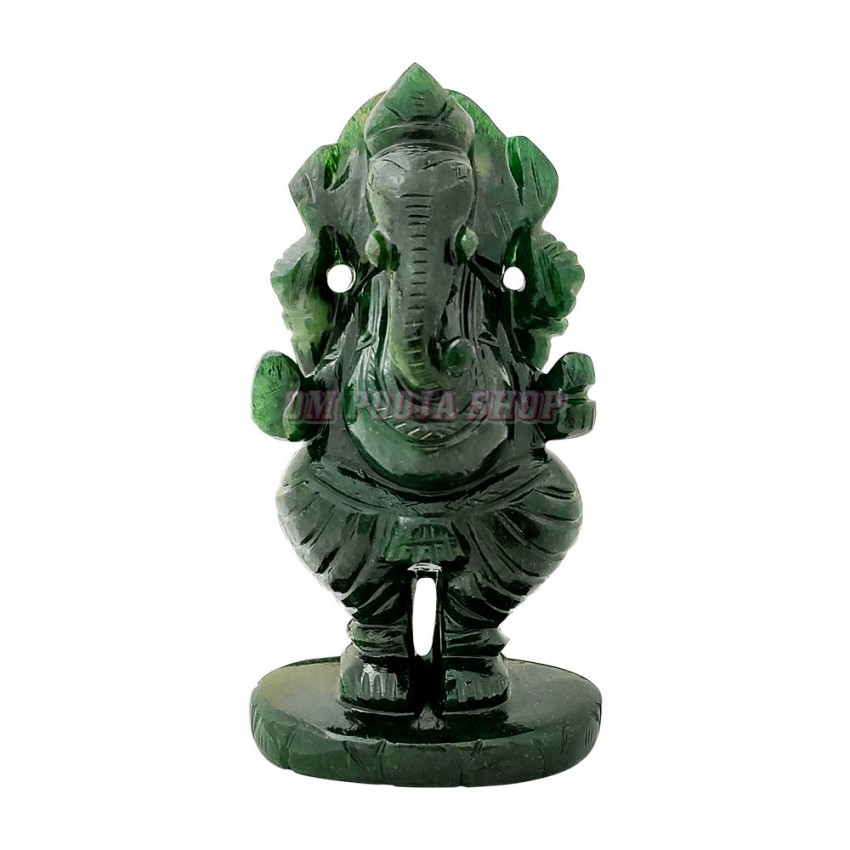 Standing Ganesha ji Idol in Green Jade Gemstone - 4.5 inch