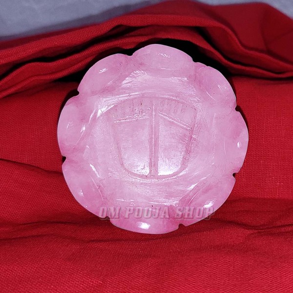 Rose Quartz Goddess Laxmi Charan (Feet) Paduka on Lotus Flower - 65 to 130 Gms