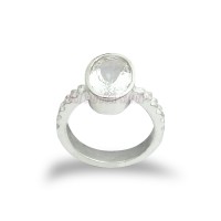 White Topaz Gemstone with Pure Silver Ring