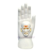 Sai Baba Face in Hand in White Marble