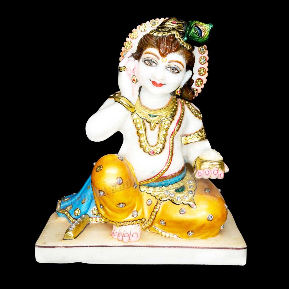 Baby Krishna White Marble Idol