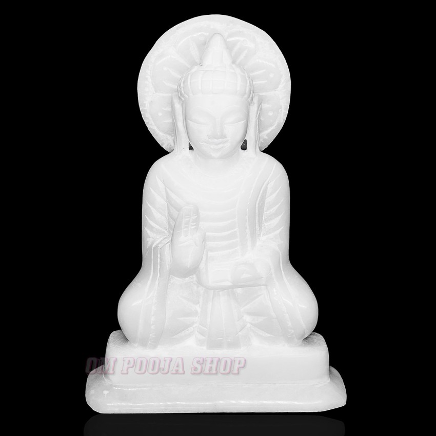 Lord Buddha Blessing Statue in White Marble - Size: 7 x 5 x 2 inch