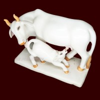 Cow and Calf Statue in White Marble- Size: 9 x 12 x 5 inch - 7 kgs
