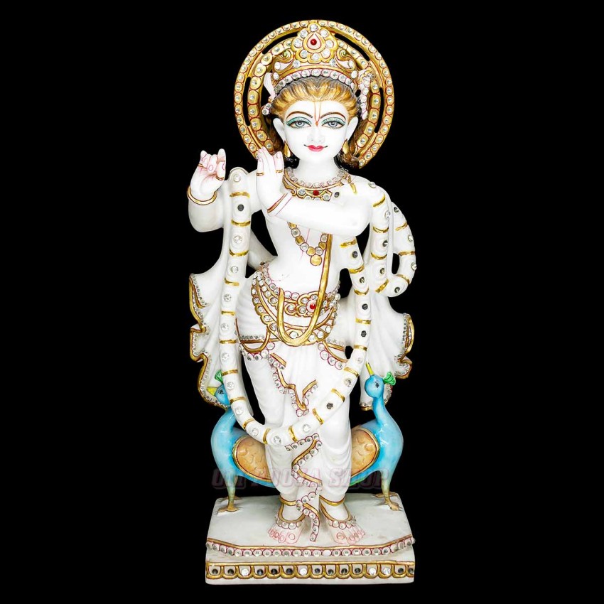 Exclusive Shri Krishna Standing Big Murti in White Marble - Size: 19 x 7 x 4.5 inches - 15 Kgs