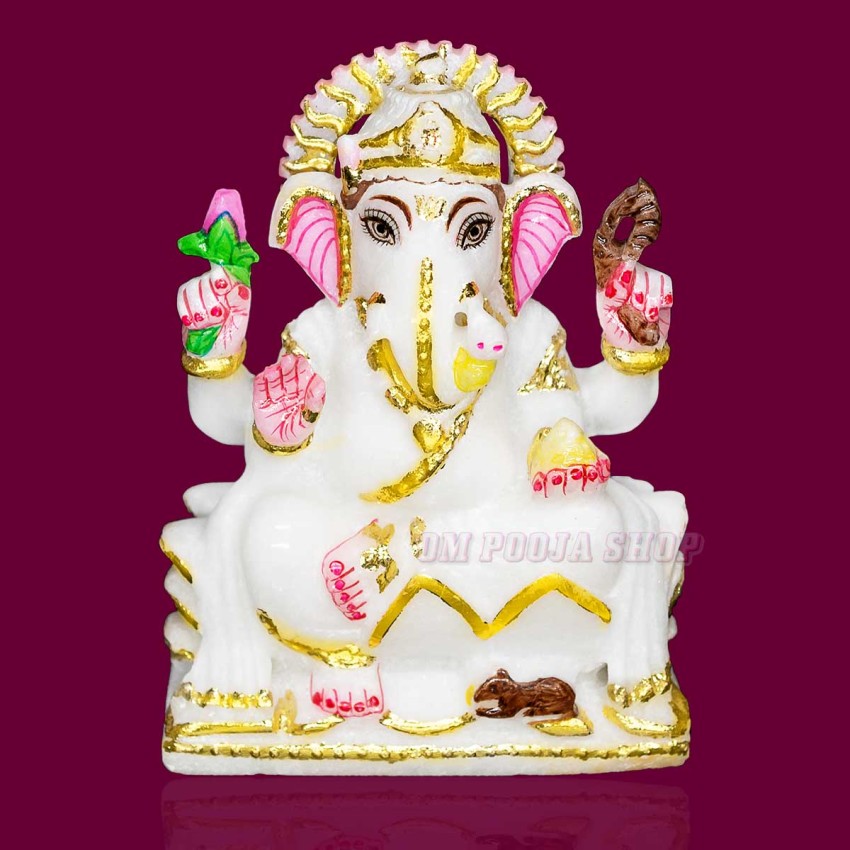 Lord Ganesh Murti in Marble Stone - Size: 4.5 x 3 x 1.5 inch - 500 Grams