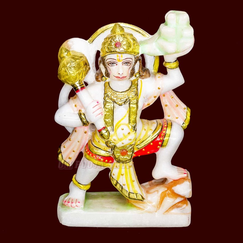 Hanuman Statue in Standing Pose in White Marble - Size: 7 x 4.5 x 2.25 inches - 1.2 Kgs