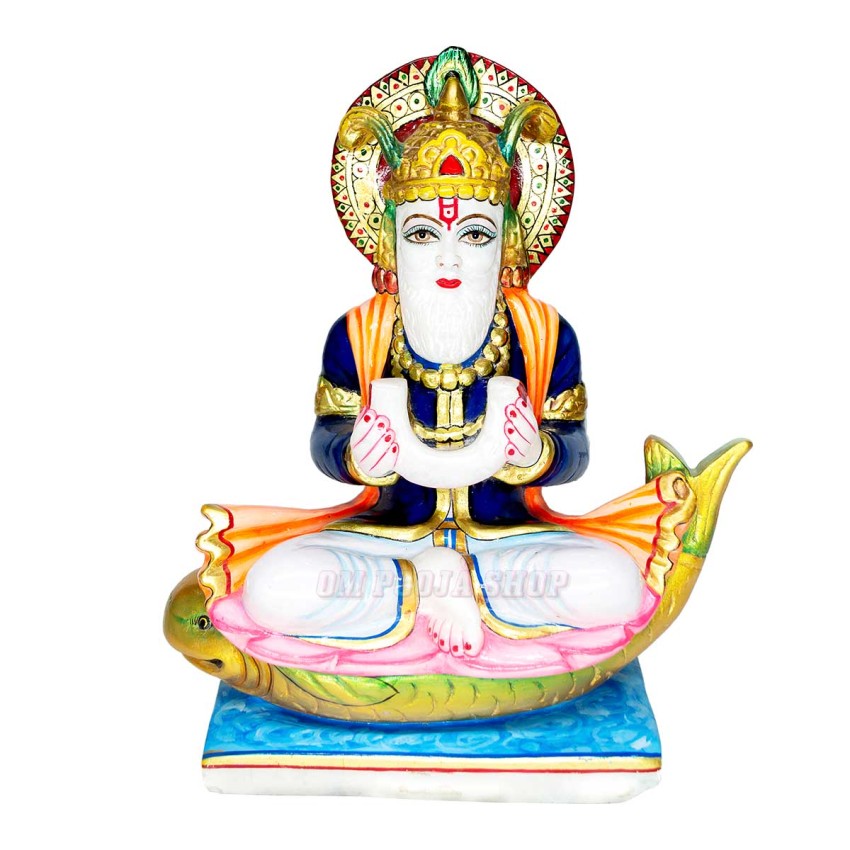 Jhulelal Statue in White Marble - Size: 9 x 8 x 4 inches - 5 Kgs