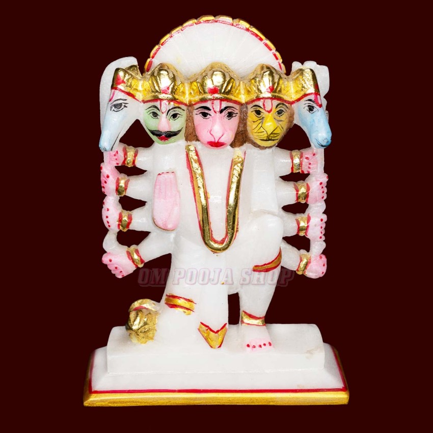 Panchmukhi Hanuman ji Statue in White Marble - Size: 6 x 4 x 1.5 inch