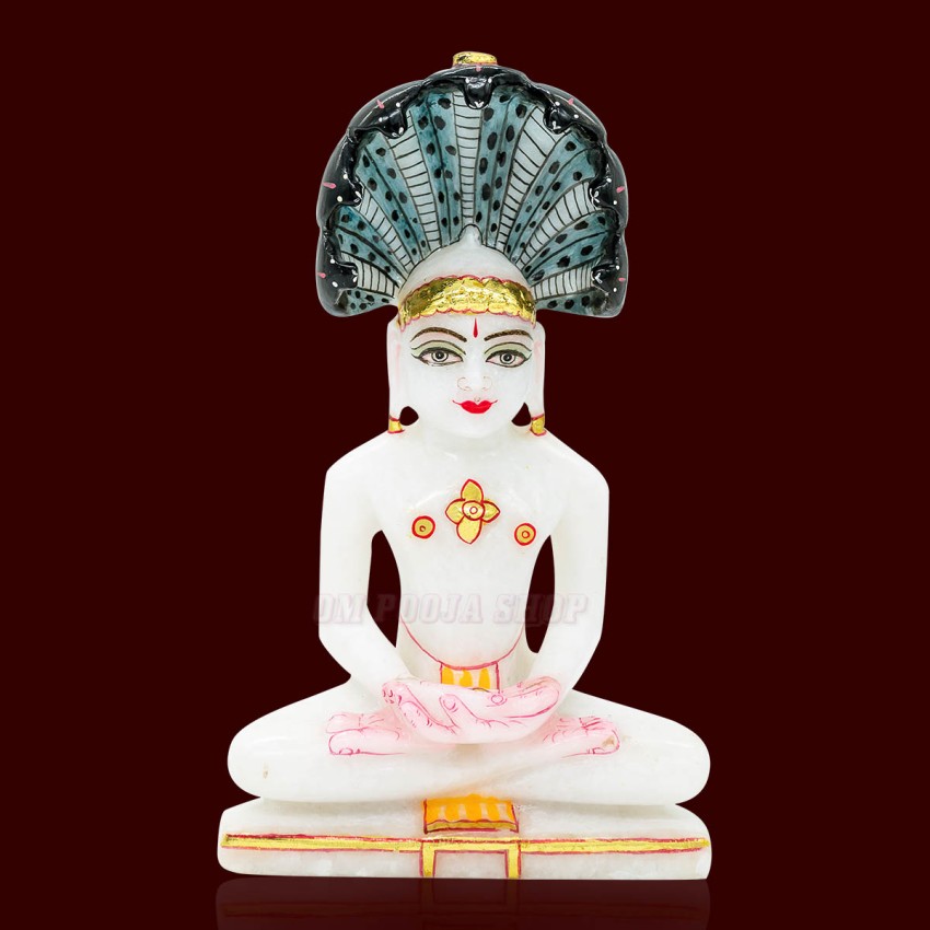 Parshwanath White Marble Murti / Statue - Size: 7.5 x 4.4 x 2.25 inch