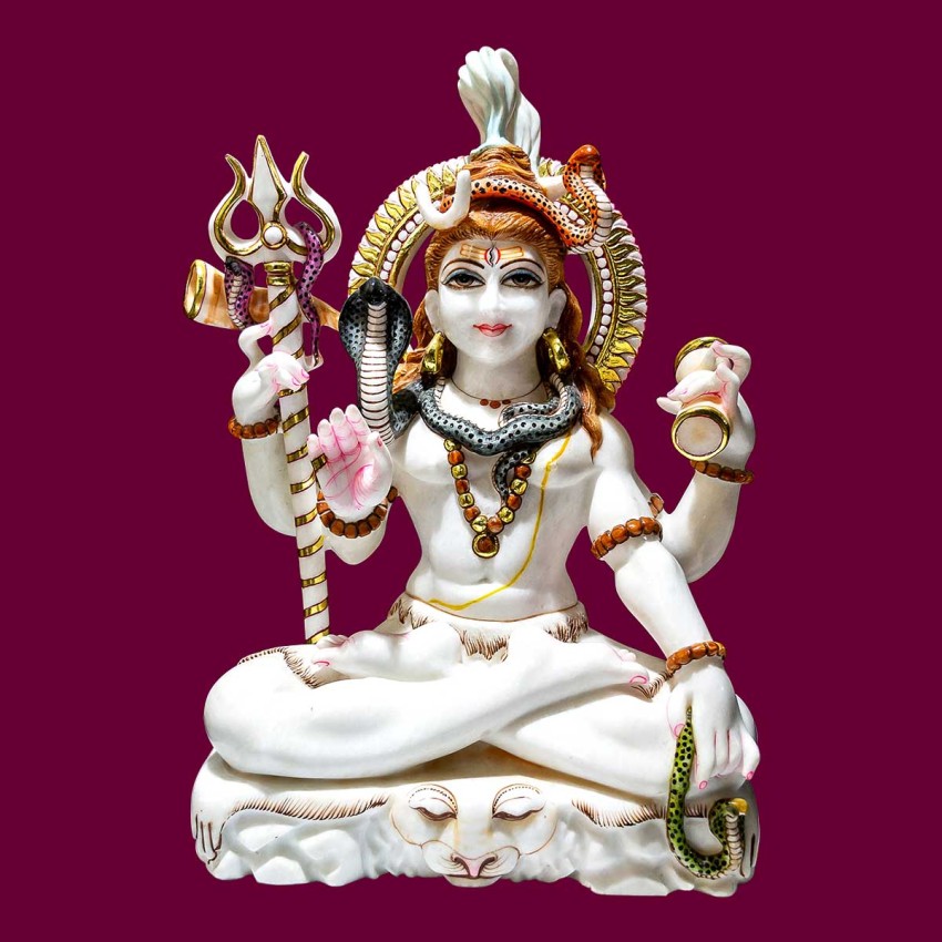 Bholenath Shankar colorful Idol in White Marble - Size: 24 x 16 x 8 inch - 50 Kgs