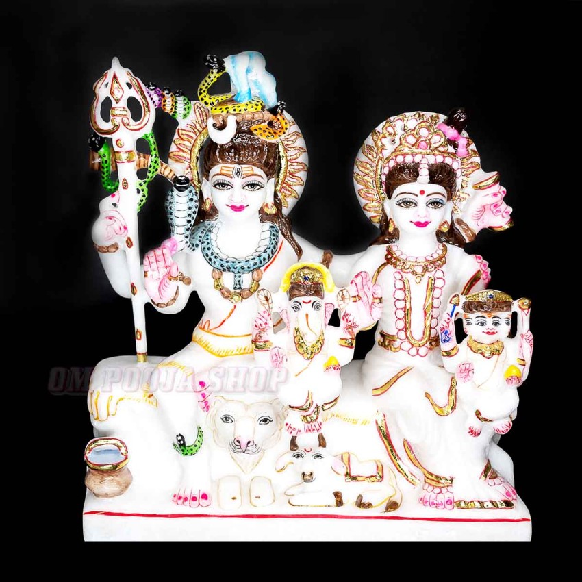 Lord Shiva Parivar Marble Statue with Multicolor - Size: 10 x 10 x 4 inches - 10 Kgs