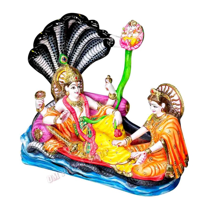 Vishnu Lakshmi Rest Upon Shesha Saiya Murti in Marble - Size: 11 x 12 x 5 inches - 10 Kgs