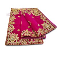Golden Embroidered Magenta Colour Puja Aasan - Size: 9x13 inches