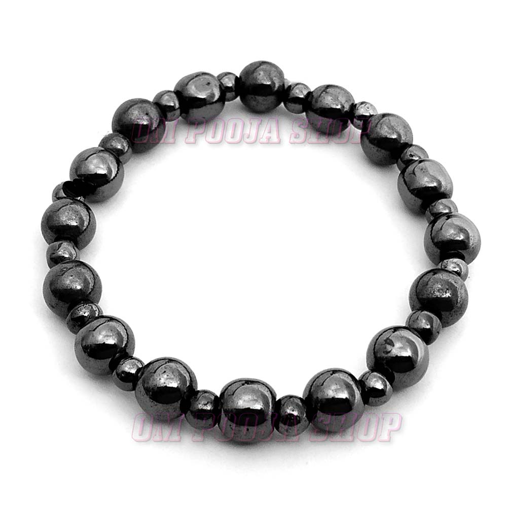 Silver Nazariya Bracelet Adjustable - Big Black Beads - Osasbazaar