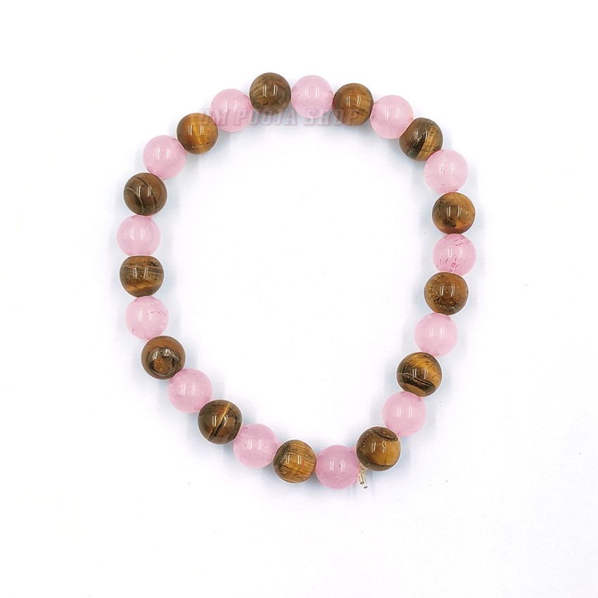 Tiger Eye Rose Quart Stone Bracelet Bangle - Beads 8 mm