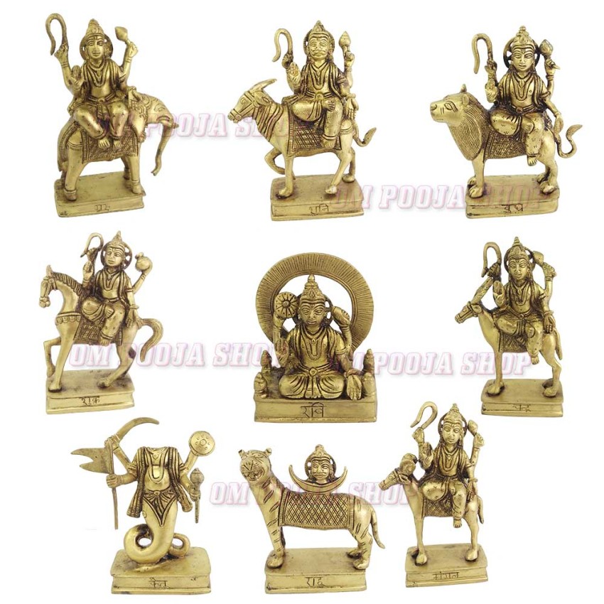 Navgraha Devta Idols Set in Brass - 5 inches