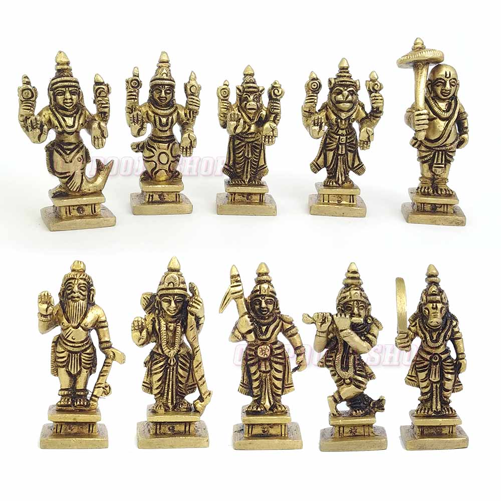 Lord Narayana Vishnu Dashavatar Idols in Brass - Small