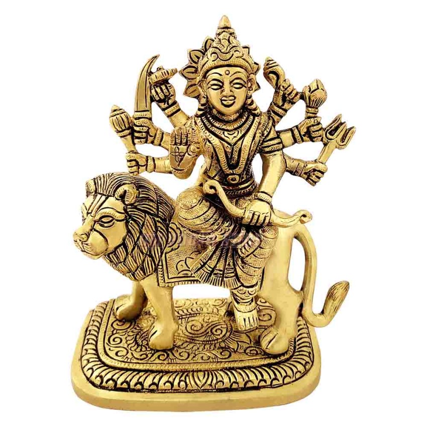 Ashtabhuja Maa Durga Sherawali Idol in Brass (Size_6x4.5x2.4 inches)