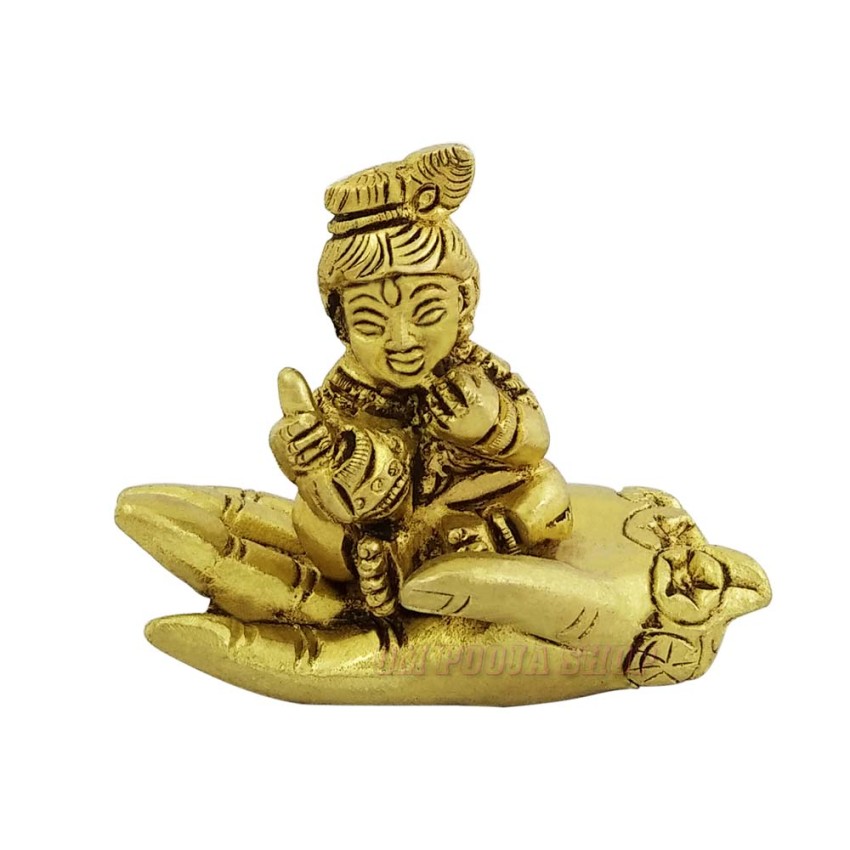 Baby Krishna on Hand Idol in Brass