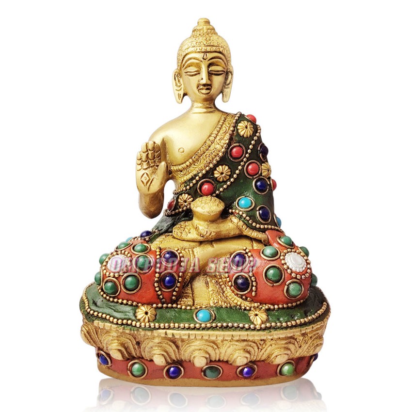 Blessing Buddha Brass Colorful Sculpture