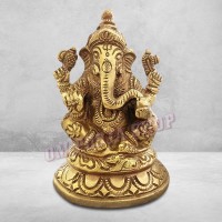 Lord Ganesha Brass Sculpture - Size: 2.25 x 3.25 x 2 inches