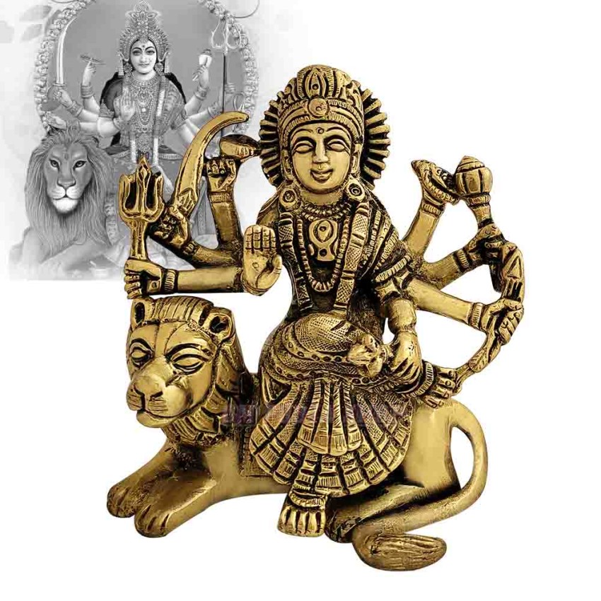 Goddess Maa Sherawali Durga Murti in Brass (Size_4.25x4x2 inches)