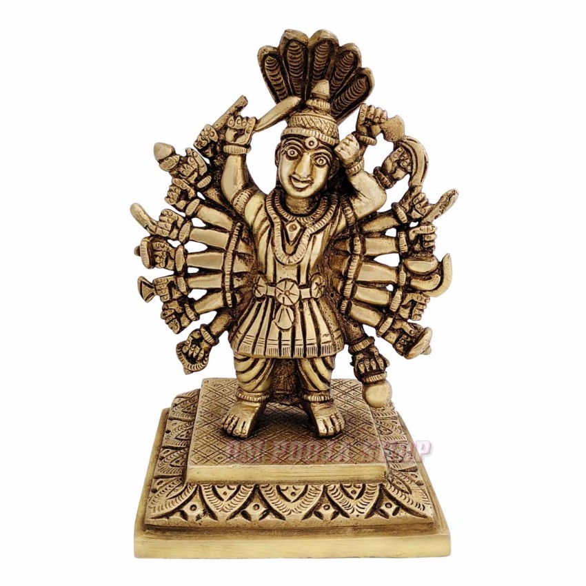 Goddess Saptashrungi Statue in Brass - Size: 5.75 x 4 x 3.2 inches