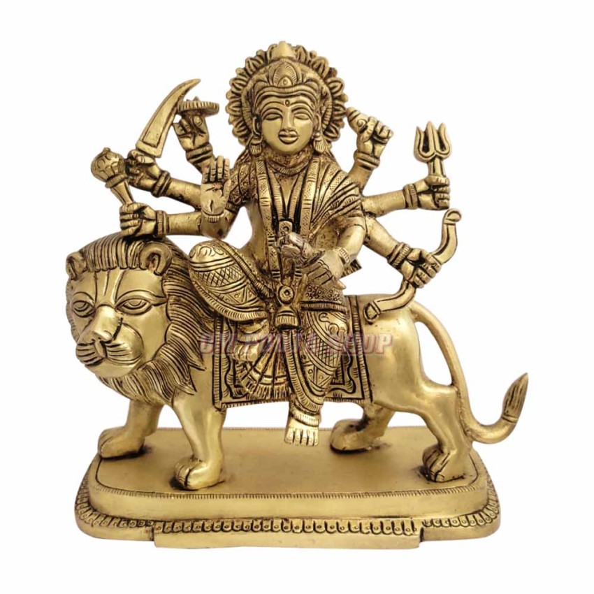 Jagat Mata Chamunda Durga Sherawali Maa Brrass Idol (Size_6.75x6.5x2.6 inches)