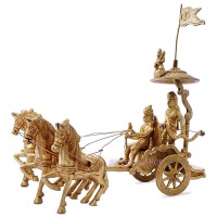 Krishna Arjun in Kurukshetra Brass Idol / Statue (Size: 7 x 6.5 x 10 inches)