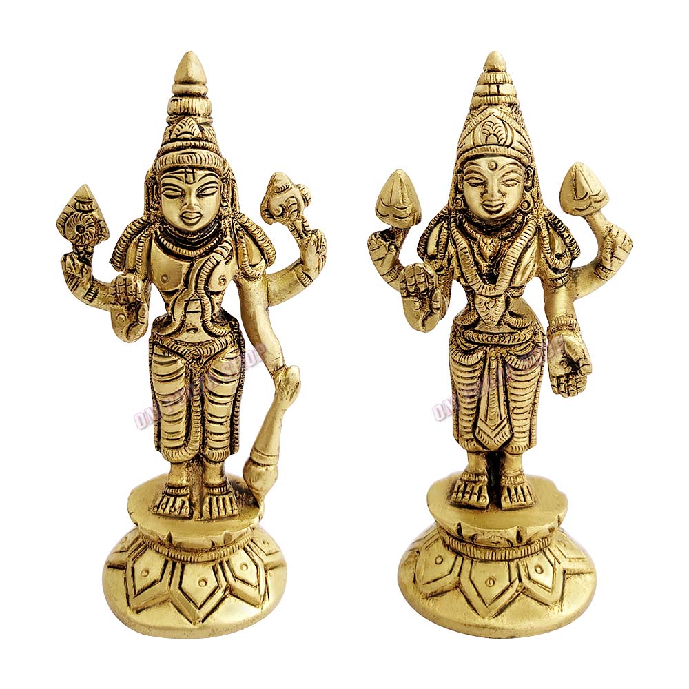 Lakshmi Narayan Brass Murti (Idol) - 4 inches | OM POOJA SHOP