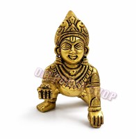 Nandlal Ladoo Gopal Brass Murti for Home Temple - Size 2x3.5x3.75 inch