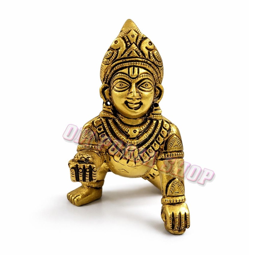 Nandlal Ladoo Gopal Brass Murti for Home Temple - Size 2x3.5x3.75 inch