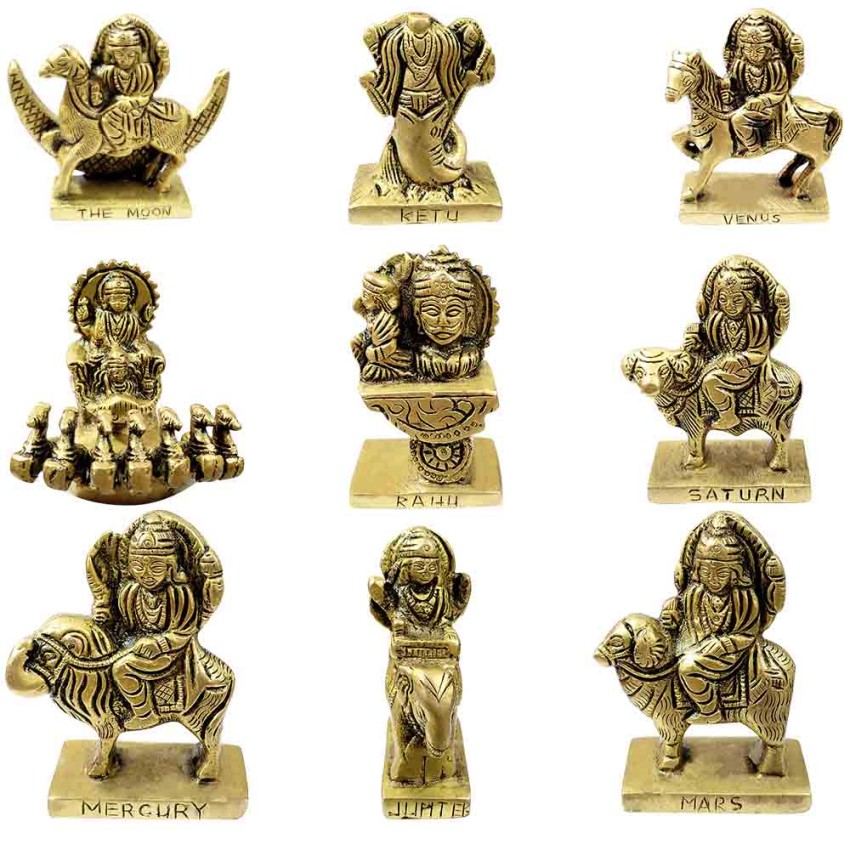 Navgraha Small Idols Set in Brass - 3 inches