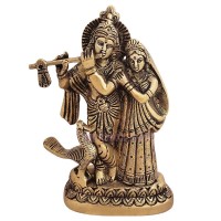 Radha Krishna Brass Idol for Temple & Home Decoration - Size: 6 inch x 4.25 inch x 1.6 inch