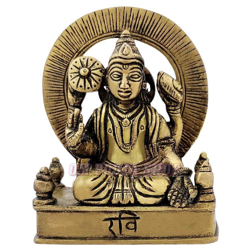 Ravi / Surya Deva Statue in Brass - Size: 4.2 x 3.3 x 1.75 inches