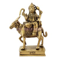 Shani Sitting on Vehicle Buffalo Statue in Brass - Size: 6.3 x 4.5 x 1.75 inches