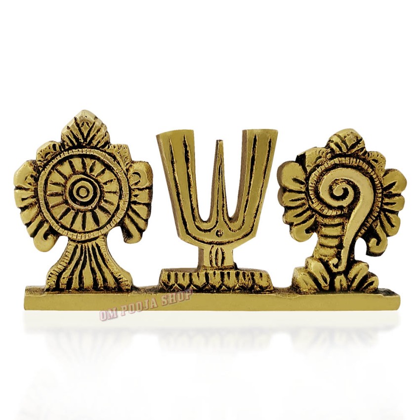 Shankh Chakra Naama Desktop Showpiece in Brass - Size: 0.5x1.8x4 inches