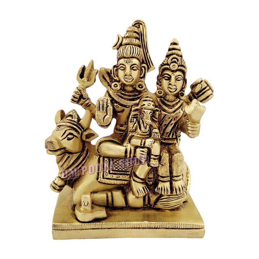 Shiv Pariwar Brass Murti (Shankar, Parawati, Ganesh) (Size: 4x3x1.75 inches)